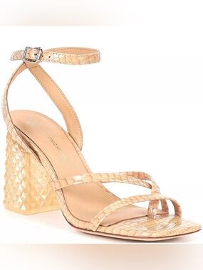 Antonio Melani Katona Snake Embossed Leather Heel Sandals Size 9M Ankle Strap